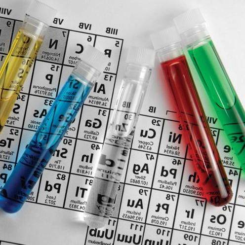 Test tubes and a periodic table chart