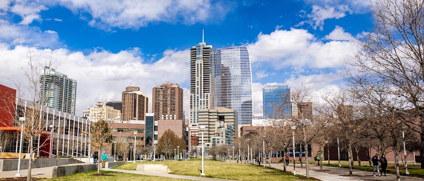 Beautiful City of Denver skyline view, taken while standing in front of St. Cajetan's Church.